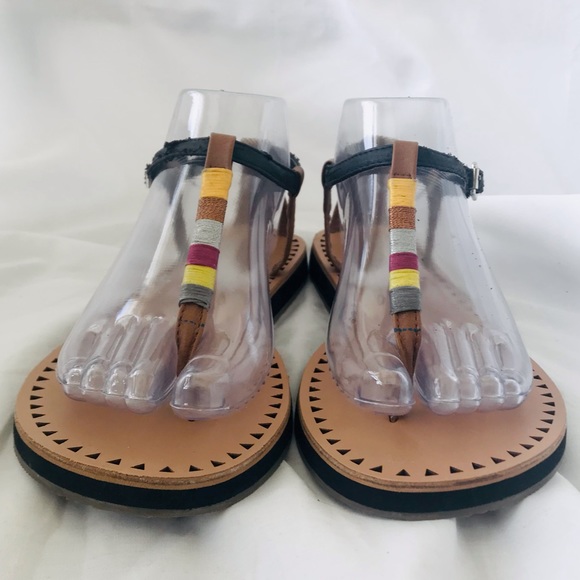 Report Footwear DIDO Threaded Multi-Color Striped Black/TanThong Boho Sandals W7 - Picture 3 of 12